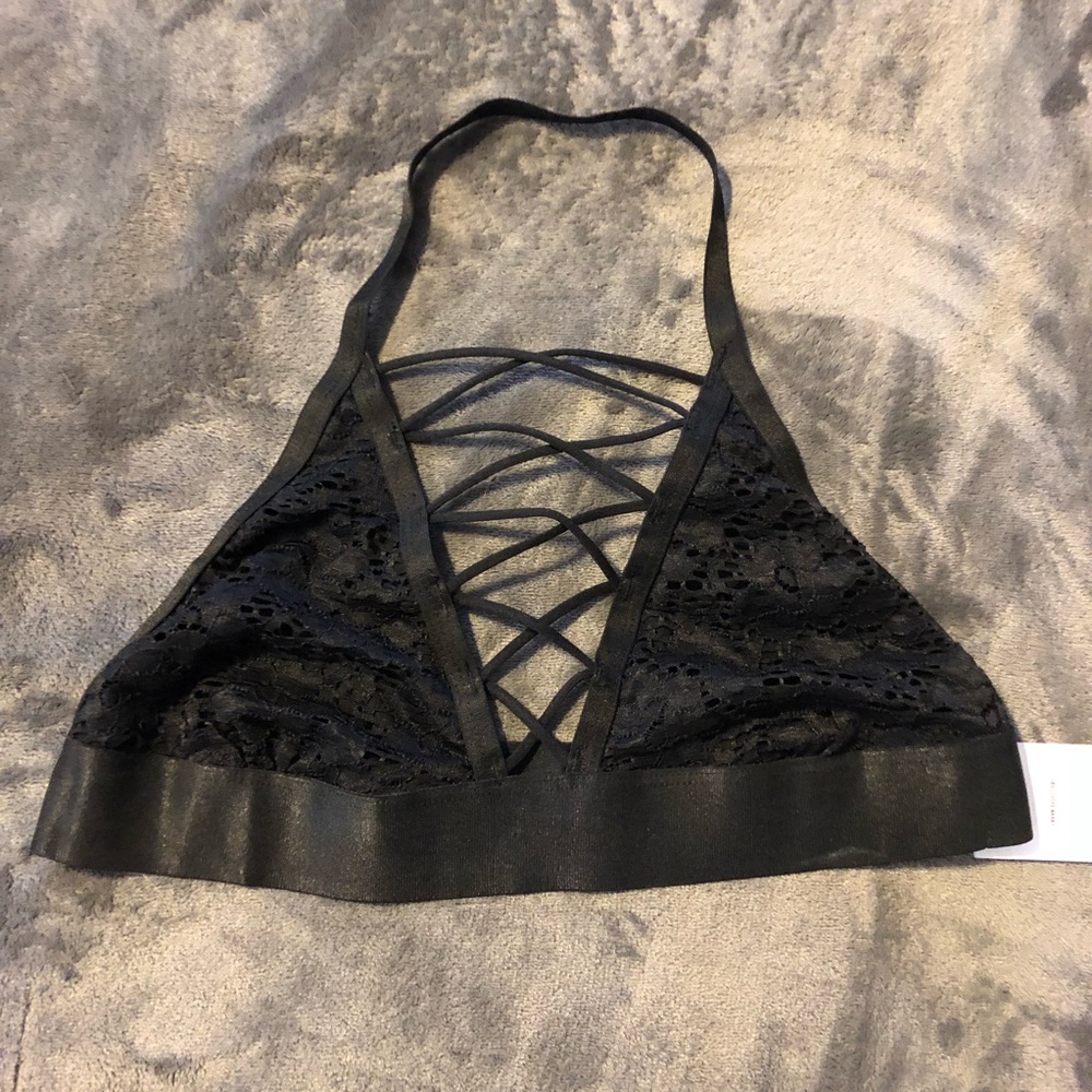 Urban outfitters black lace crisscross bralette
